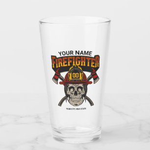 Personlig Fireman Skull Helmet Ax Firefighter Glaskopp