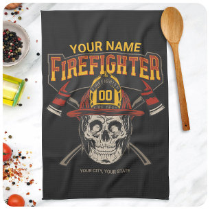 Personlig Fireman Skull Helmet Ax Firefighter Kökshandduk