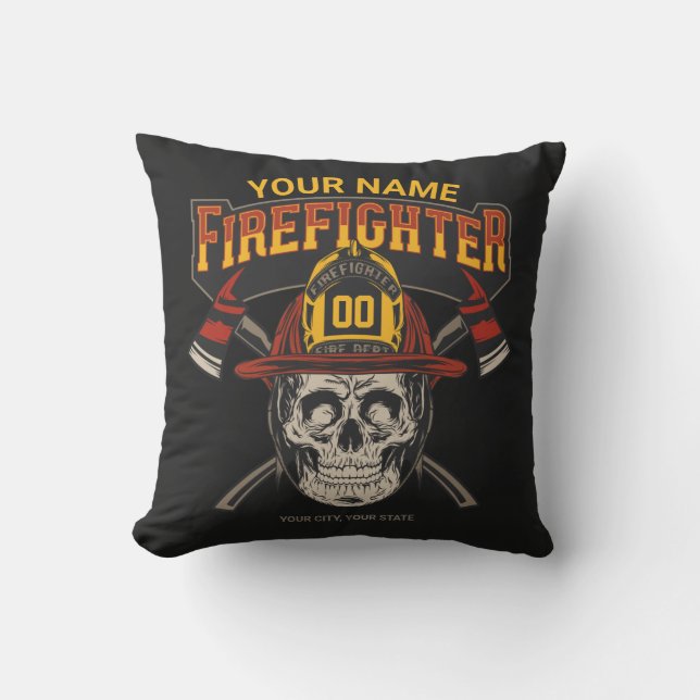 Personlig Fireman Skull Helmet Ax Firefighter Kudde (Framsida)