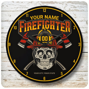 Personlig Fireman Skull Helmet Ax Firefighter Stor Klocka