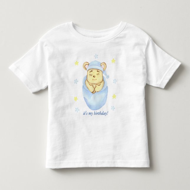 Personlig First Birthday Nalle Boy T Shirt (Framsida)