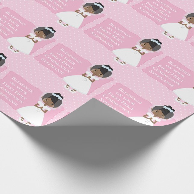 Personlig First Communion African American Girl Presentpapper (Hörn)