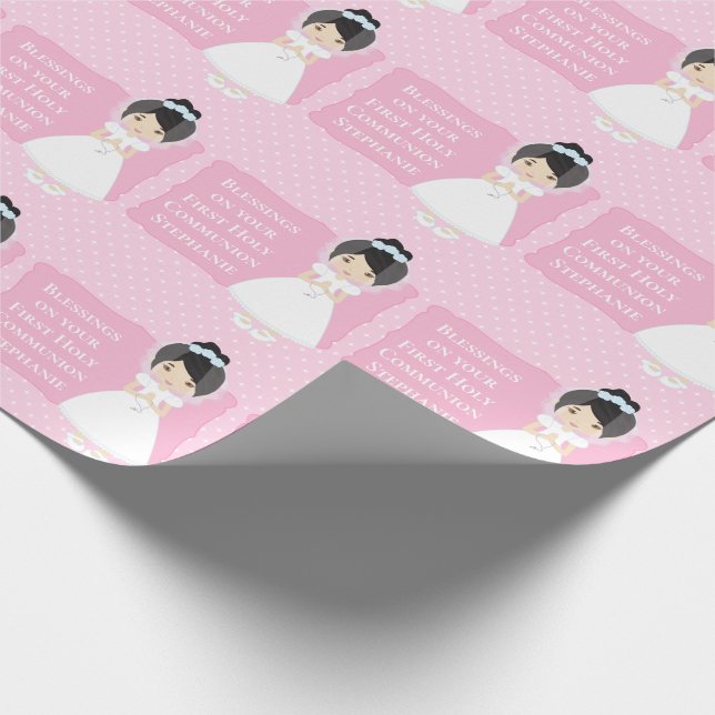 Personlig First Communion Asian Girl Presentpapper (Hörn)