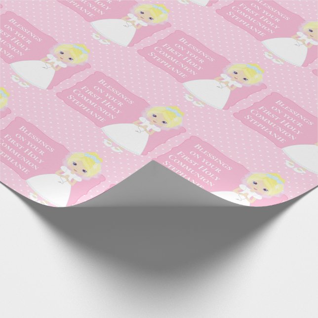 Personlig First Communion Blonde Girl Presentpapper (Hörn)