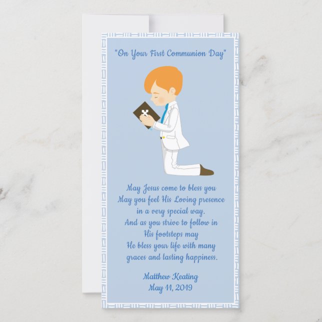 Personlig First Communion Bookmark Boy Tack Kort (Framsida)