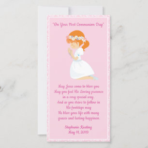 Personlig First Communion Bookmark-flicka. Tack Kort