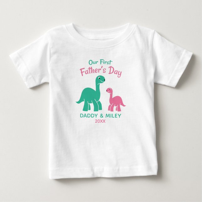 Personlig First Fars dag Cute Dinosaur  T Shirt (Framsida)