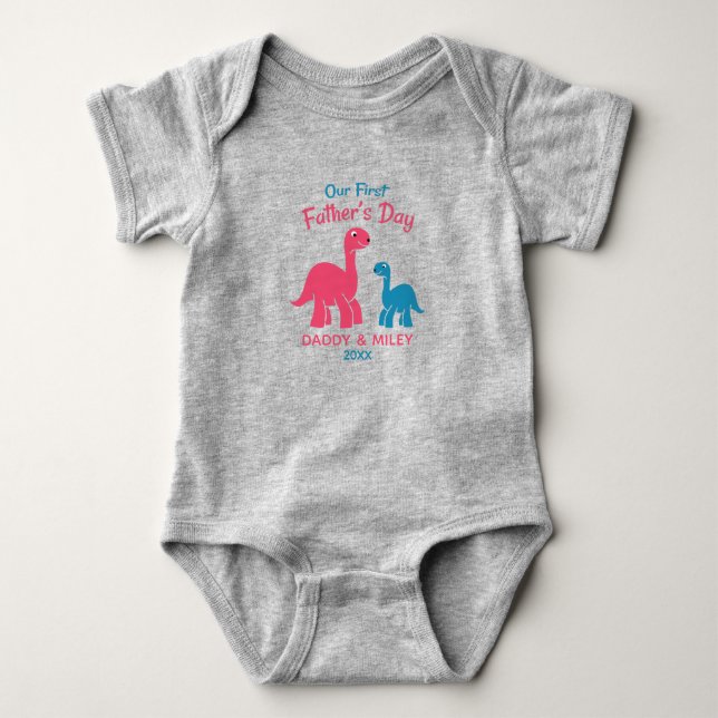 Personlig First Fars dag Cute Dinosaur  T Shirt (Framsida)