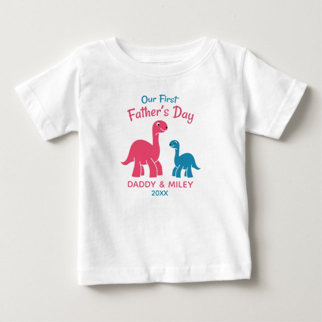 Personlig First Fars dag Cute Dinosaur  T Shirt (Framsida)