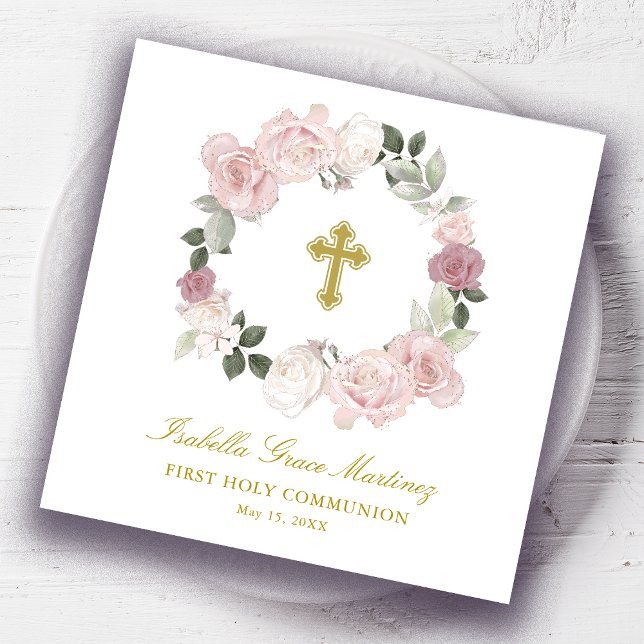 Personlig First Heliga Communion Cocktail Napkins Pappersservett (Skapare uppladdad)