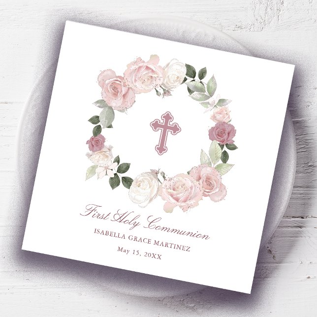 Personlig First Heliga Communion Cocktail Napkins Pappersservett (Skapare uppladdad)