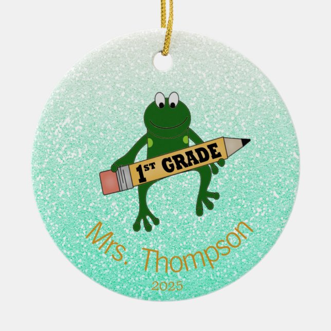 Personlig First Klass Lärare Frog Julgransprydnad Keramik (Framsidan)