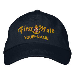 Personlig First Mate Lifesaver Anchor Golden Broderad Keps