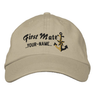 Personlig First Mate Nautical Anchor Black Broderad Keps
