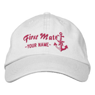 Personlig First Mate Nautical Anchor Fuchsia Broderad Keps