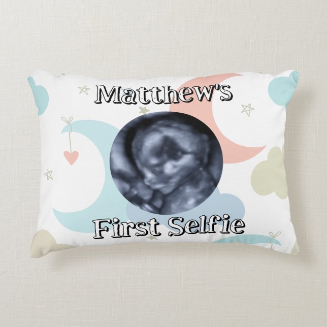 Personlig First Selfie Ultrasound Photo & Namn Prydnadskudde (Framsidan)