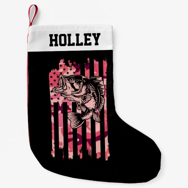 Personlig Fishing Camouflage US Flagga Liten Julstrumpa (Framsidan)