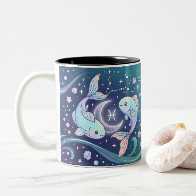 Personlig Fiskarna Zodiakmugg Två-Tonad Mugg (Med munk)