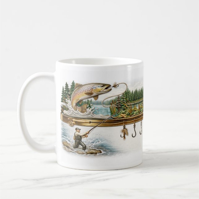 Personlig fiske-mugg, present till anglare, fiskäl kaffemugg (Vänster)