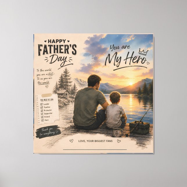 Personlig fiske Pappa Hjälte Canvas Print (Framsida)