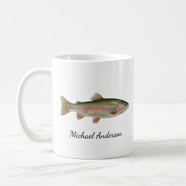 Personlig fiskeälskare – Öringfiskedesign Kaffemugg (Vänster)