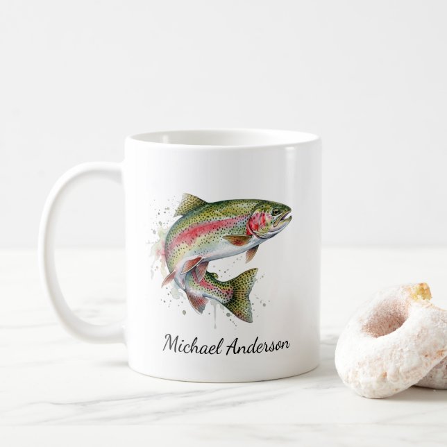 Personlig fiskeälskare – Öringfiskedesign Kaffemugg (Med munk)