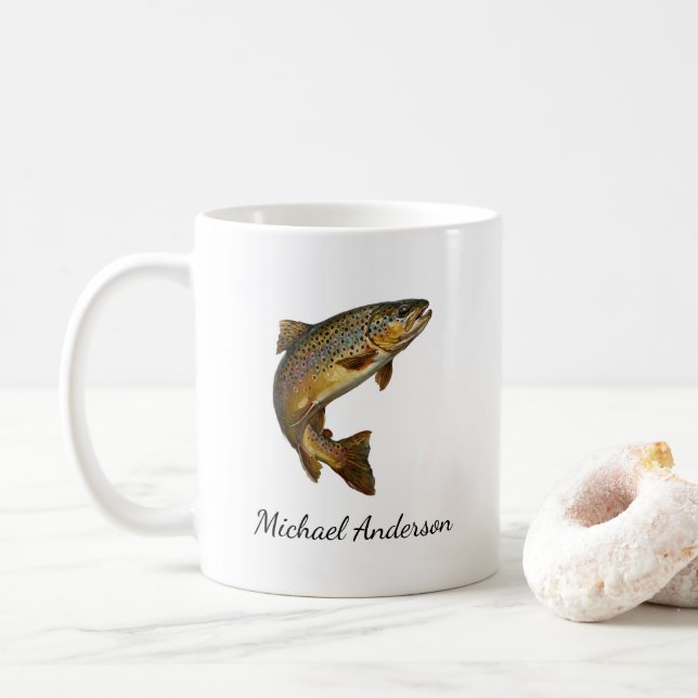 Personlig fiskeälskare – Öringsfiskedesign Kaffemugg (Med munk)