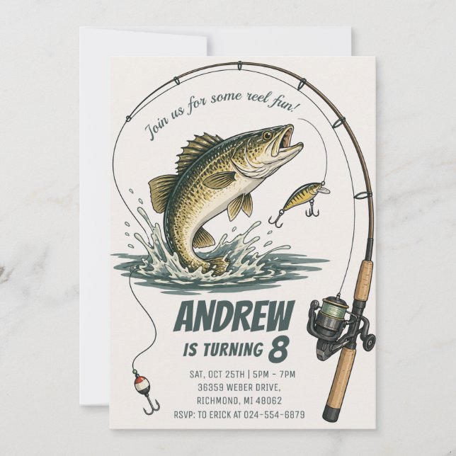 Personlig fiskebursdag för barn  inbjudningar (Framsida)