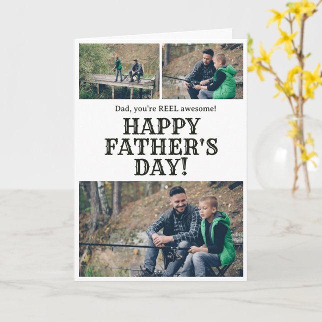 Personlig fiskehjulbild för faders dag kort (Gul blomma)