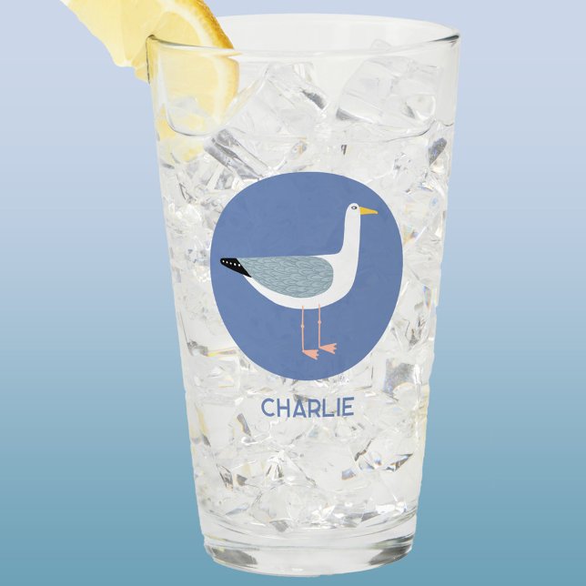 Personlig Fiskmås Glaskopp (Personalized name seagull glass tumbler)