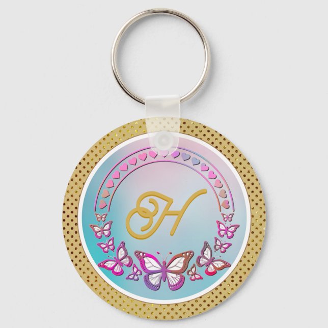 Personlig fjärilsmonogram nyckelring (Framsida)