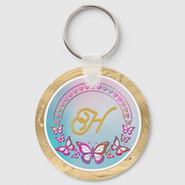 Personlig fjärilsmonogram nyckelring (Framsida)