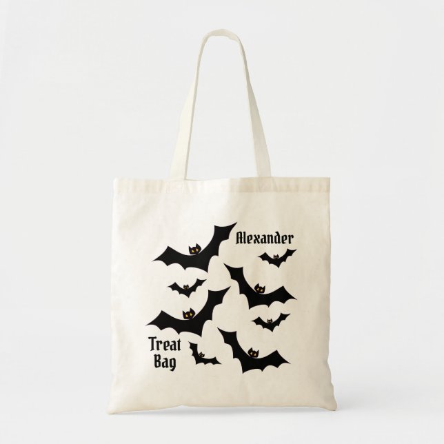 Personlig Fladdermöss Trick-or-Treat Halloween Bag Tygkasse (Framsidan)