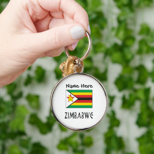 Personlig flagga från Zimbabwe Rund Silverfärgad Nyckelring