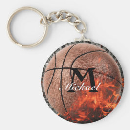 Personlig Flaming Basketball Keychain Nyckelring