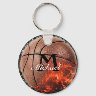 Personlig Flaming Basketball Nyckelring