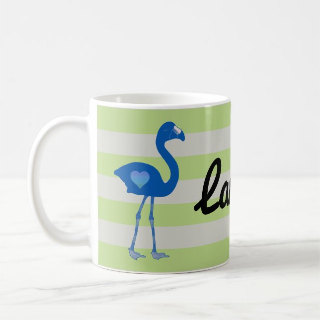 Personlig Flamingo Hearts Mugg (Blue-Neon) (Vänster)