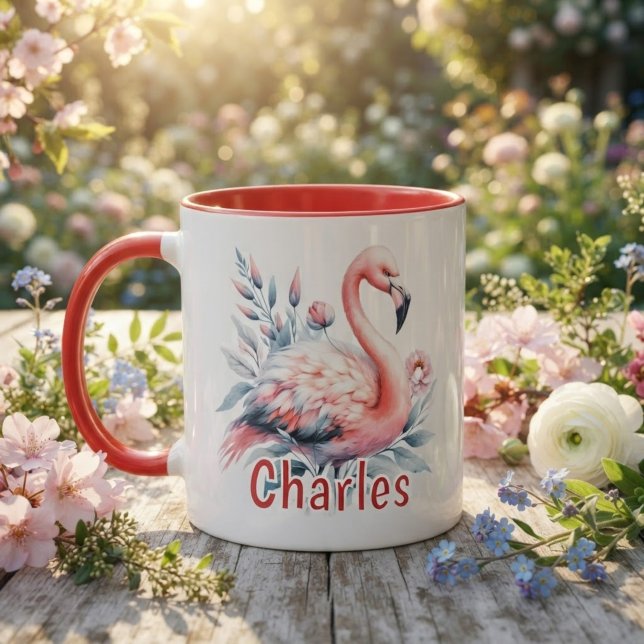 Personlig Flamingo i akvarell Mugg (Personalized Watercolor Flamingo Mug)