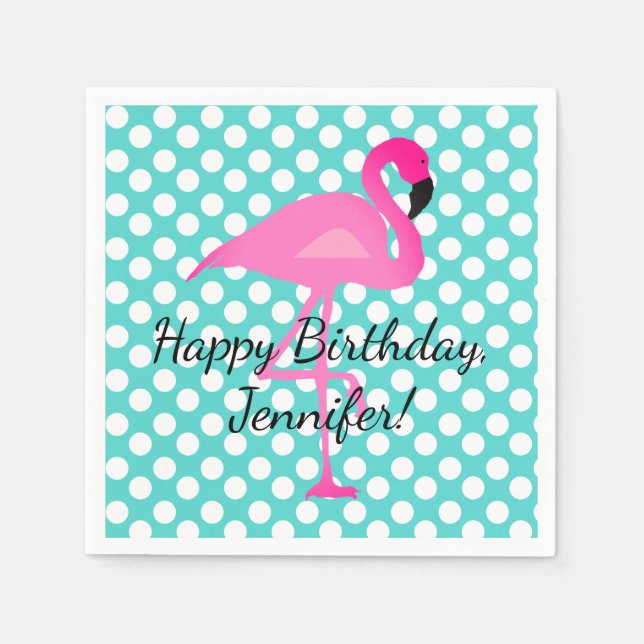 Personlig Flamingo och Polka Dot Pappersservett (Framsidan)