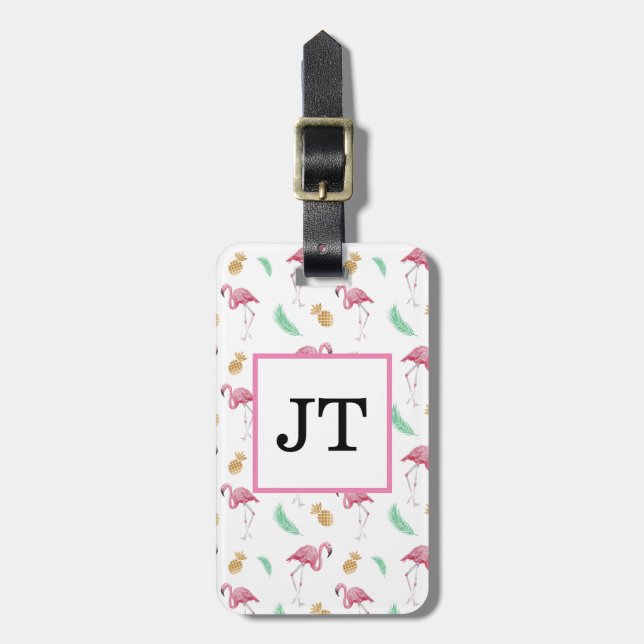 Personlig Flamingo & Pineapple Luggage Tag Bagagebricka (Vertikal Framsida)
