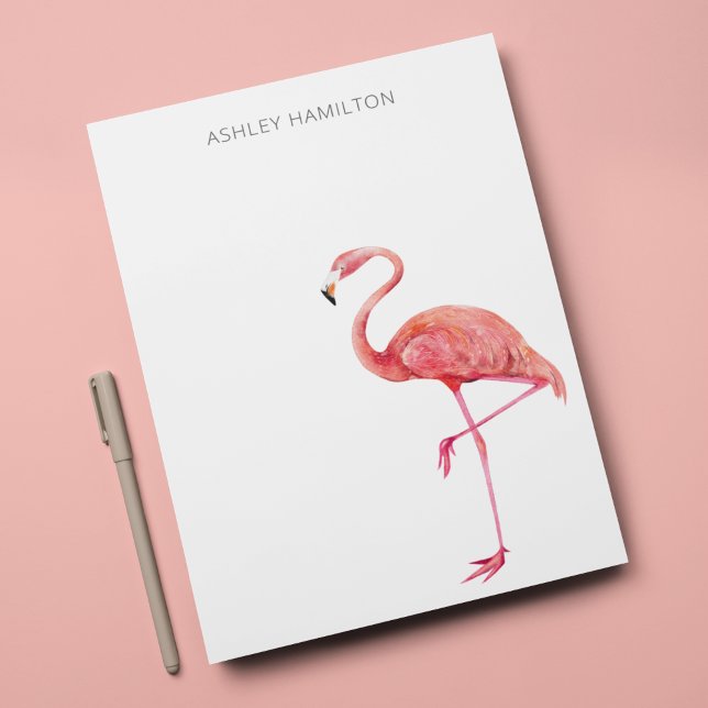 Personlig Flamingo Watercolor Note Card Anteckningskort (Skapare uppladdad)
