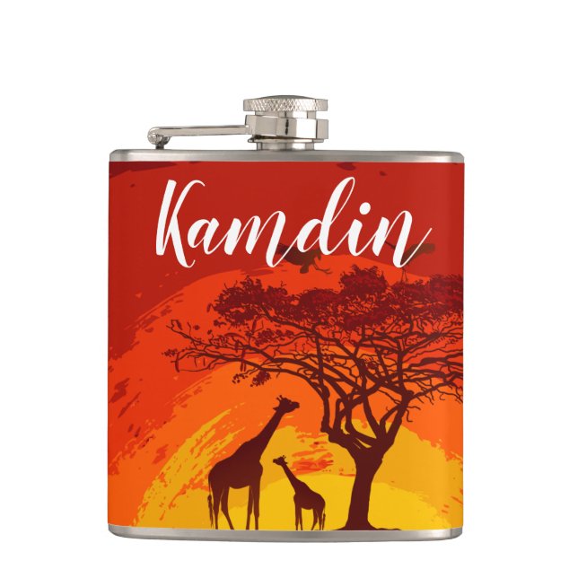 Personlig Flask African Safari Giraffe Sunse Fickplunta (Framsidan)