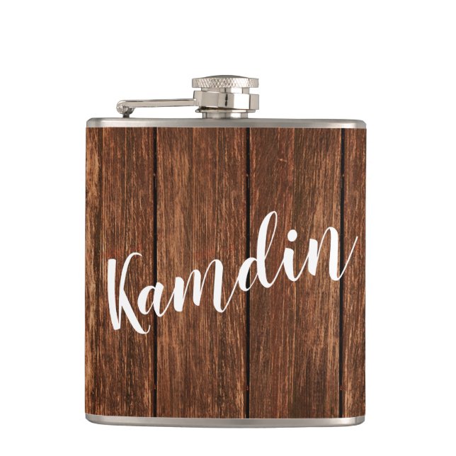 Personlig Flask Barn Wood Land Rustic Fickplunta (Framsidan)