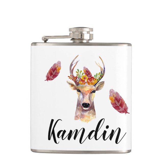 Personlig Flask boho hjort Buck Head Browning Bo Fickplunta (Framsidan)