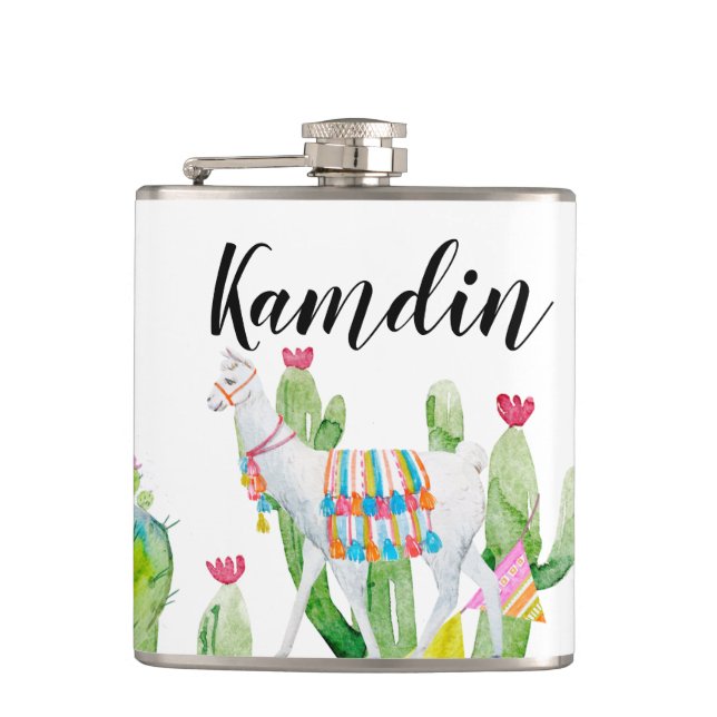 Personlig Flask Boho Llama Bohemian Cacti Deser Fickplunta (Framsidan)