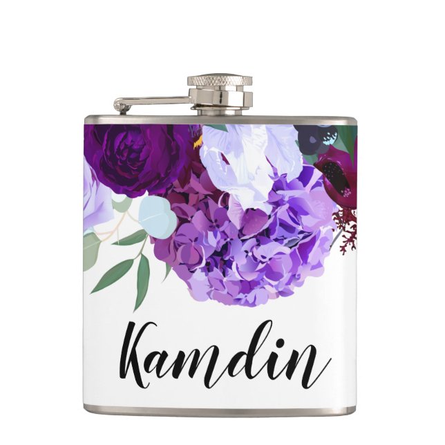 Personlig Flask Lavender Hibiscus på White Fickplunta (Framsidan)