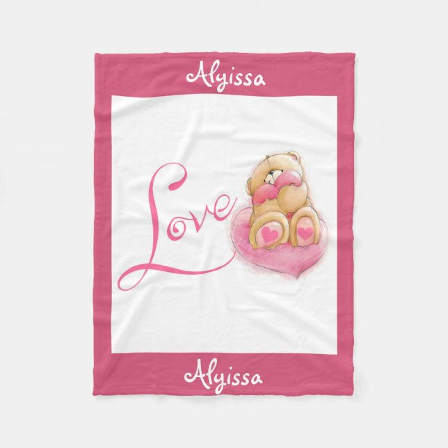 Personlig Fleece Blanket/Bear och Hearths (Framsidan)