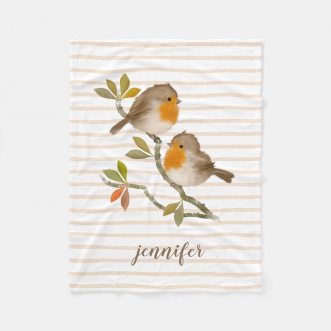 Personlig Fleece Blanket English Robin Birds (Framsidan)