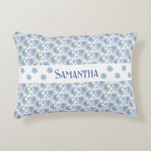 Personlig flerfärgad pastellflickig tusensköna prydnadskudde (Framsidan)