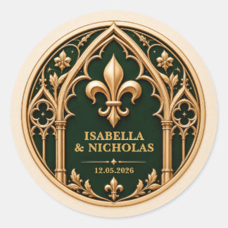 Personlig Fleur de Lis gotisk bröllopsdekal Runt Klistermärke